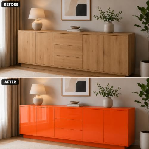 Image of Vinyl Contact Paper Decorative for Cabinets Countertops Kitchen Shelves Liner Self Adhesive Film Peel and Stick Waterproof Removable Wallpaper (Inches 24 x 72, Glossy Orange)
