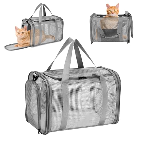Lociban Trasportino per Gatti, Borsa Trasportino Cani Gatti con Tracolla, Trasportino Gatto Portabile e Traspirante, Borsa Pieghevole per Cuccioli per Treno, Viaggi(42x26x29cm)
