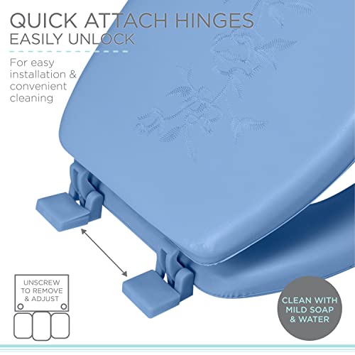 Bath Bliss Extra Soft Standard Round Toilet Seat | Decorative Vinyl Lid | Adjustable Quick Screw Attach Non-Slip Hinges | Bathroom | 17"L x 14.17"W | Blue - Image 3