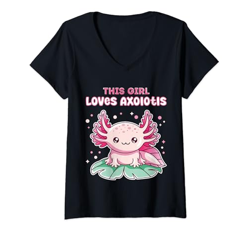 Mujer A esta chica le encanta la estética rosa de estilo japonés de Axolotl Camiseta Cuello V
