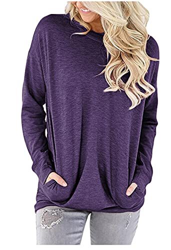 ONLYSHE Womens Crewneck Sweatshirt Casual Loose Fitting Tops Long Sleeve T Shirt