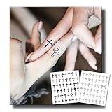 UBICA Semi Permanent Tattoo, 2 Sheets 96 Tiny Cross Temporary Tattoo for Finger Hand, Minimalist Black Christian Religious Fake Tattoos Stickers for Men Women Adult, Lasts 7-15 Days Waterproof
