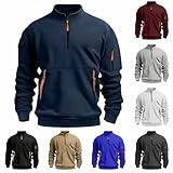 Sudadera casual con capucha para hombre, media cremallera, color liso, con bolsillo canguro y bolsillos con solapa con cremallera, suéter ligero para exteriores para otoño e invierno, Vino, S