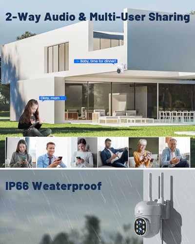 CAMCAMP Überwachungskamera Aussen Set mit 10 Monitor &500GB Festplatte, 2K PTZ Kamera Aussen WLAN mit Dual-Objektiv, Auto-Tracking, Farbnachtsicht, 2-Wege Gespräch, 0 Monatliche Gebühr