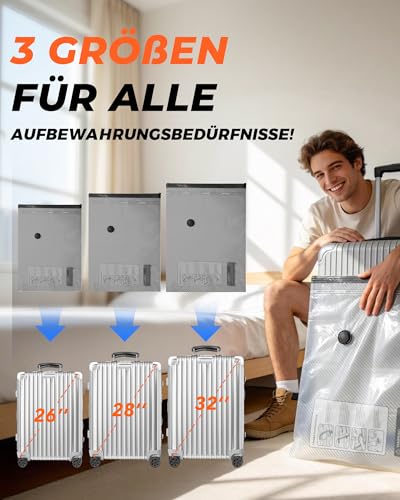 Vakuumbeutel für Kleidung mit Kabellose Vakuumpumpe,15 Stück (6x 40x60cm, 6x 50x70cm, 3x 60x80cm),mit Digitale Kofferwaage Gepäckwaage,Wiederverwendbar, geeignet für Aufbewahrung und Reisen