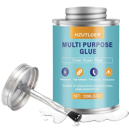 HZUTLOER 120ML Multi Purpose Contact Cement Clear Super Glue with Brush Waterproof Fast Curing Transparent All Purpose Adhesive for Glass Ceramic Plastic Rubber Acrylic Leather DIY Household Repair