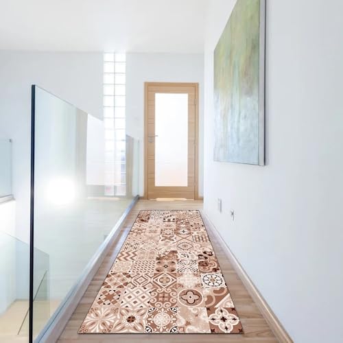 Alfombra para cocina estilo bohemio de 90x160 cm lavable marrón 6