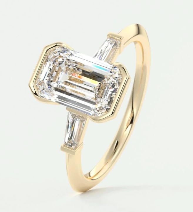 3.50 Ct Emerald Cut Half Bezel Set Tapered Baguette Cut Engagement Ring,14 Kt Gold Plated Wedding Gift,Emerald Cut Engagement Gift,GIfted For Her.size 3-12 5