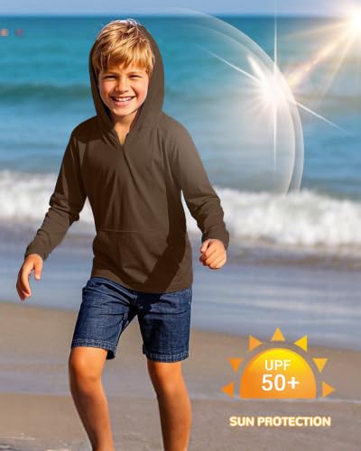 Image of Boys Rash Guard Long Sleeve Hoodie Swim Shirt with Pocket Youth Kids UPF 50+ Sun Protection Fishing Shirts Thumb Hole