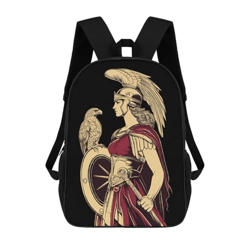 Athena Goddess of Wisdom Printed 17 Inch Daypack Unisex Travel Laptop Backpack Large Capacity Shoulder Backpacks