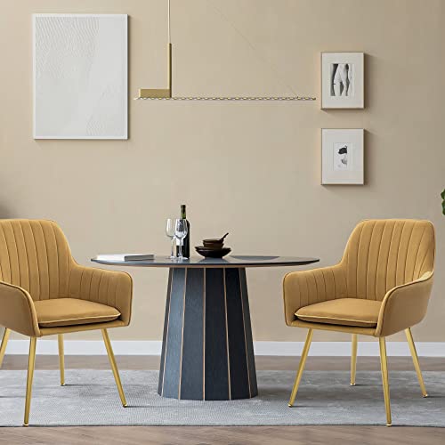 Canglong Furniture Modern Living Dining Room Accent Arm Chairs Club Guest Metal, Set Of 2, Brown+Gold Legs #TOP2