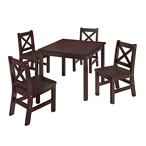Ehemco Solid Hard Wood Kids Table And Chair Set (4 Chairs Included), Espresso, 5 Piece Set #TOP1