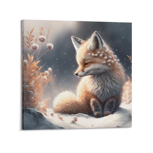 Poster Renard Rouge dans la Neige HAYZE | Toile Décorative Carrée 40x40 cm