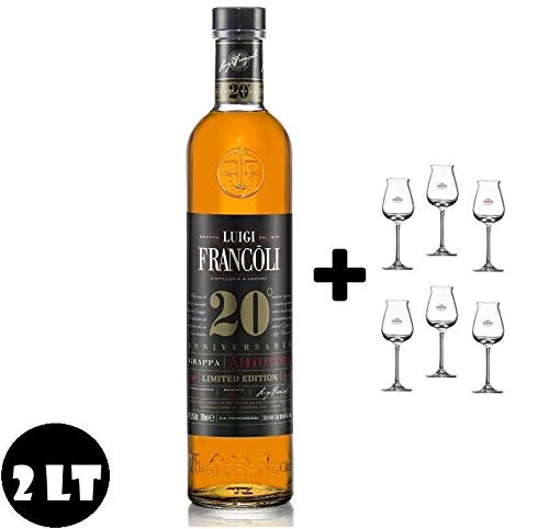 LUIGI FRANCOLI GRAPPA 20 ANIVERSARIO EDICIÓN LIMITADA MAGNUM 2 LT CON 6 GAFAS