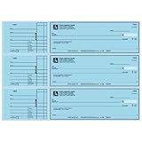 Voqado Customizable 3 to a Page Business Checks with Tear Off Stubs | White, Pink, Green, and Yellow Options | Compatible with 7 Ring Binders [Printed in The USA] (Blue, 102)