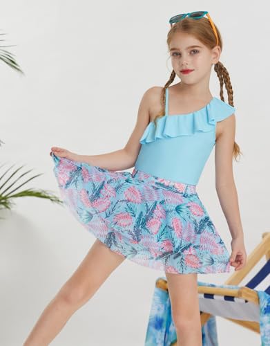 Image of GRACE KARIN Girls One Piece Swimsuits with Mesh Skirt Bathing Suit Swimwear 6-14Y