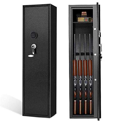 Rifle Safe Gun Safe Quick Access, 4 Digital Rifle Gun safes for Home Rifle and Pistols, Shotguns, Long Gun, Firearm, INTERGREAT Electronic Rifle Storage Cabinet with Shelf Box, Key Lock - Matte Black