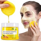 Turmeric Kojic Acid Cleansing Pads, Kojic Acid and Turmeric Cleansing Cotton, for Cleanse Facial Skin and Tighten Pores, Exfoliate with Good Sealing-50 Pads
