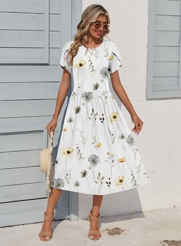 Image of Zeagoo Womens Summer Dresses Casual Aline Midi Dress Short Sleeve Floral Tshirt Dress Flowy Beach Sundresses with Pockets