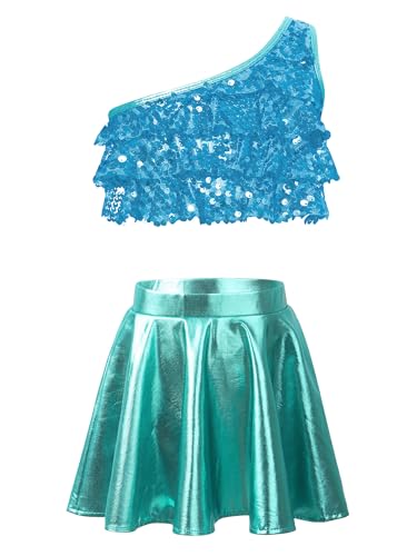 Costume de danse scénique pour filles de 13-14 ans avec jupe frangée bleu clair