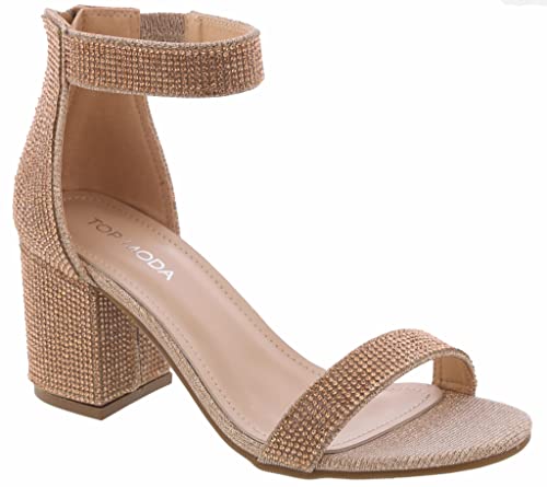 Image of TOP Moda Darcie-1 Ankle Strap Dressy High Heel Sandal, Non-slip Sole, For Wedding, Party, Prom, Evening Wear, or Any Occasion, Sleek Style Block Heel Sandals