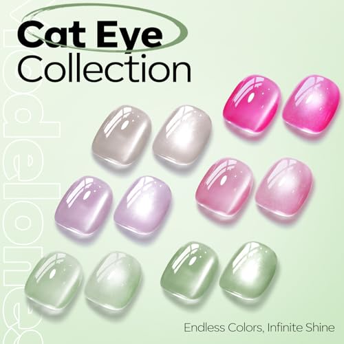 Image of modelones Green Cat Eye Gel Nail Polish Glassy Magnetic Glitter Holographic Mint Green Grape Reflective Translucent Gel Polish Jelly Translucent UV Gel Manicure 15 ML