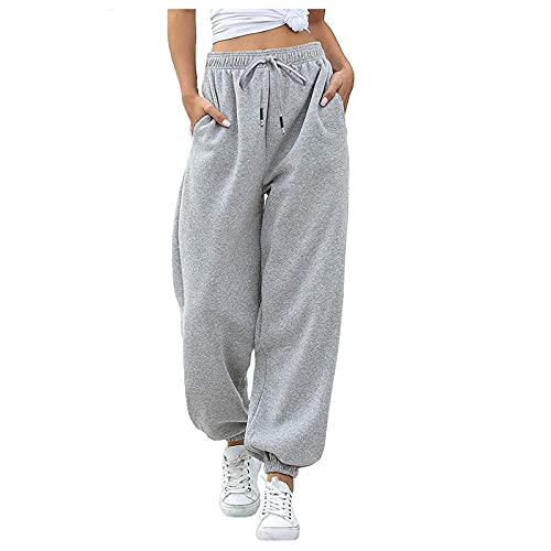 Women's Sweatpants Elastic High Waisted Drawstring Cinch Bottom Joggers Baggy Casual Lounge Trousers with Pockets2