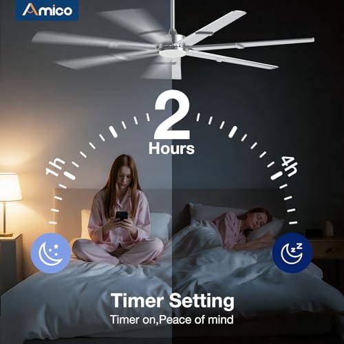 Image of Amico Ceiling Fans with Lights,74 inch Nickel Ceiling fan with Light and Remote, 6 Speed Reversible DC Motor, 3CCT, Dimmable, Quiet, Timer, Outdoor Ceiling Fan for Patio, Living room, Indoor /Outdoor