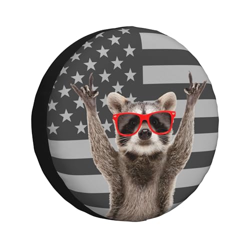 Spare Tire Cover for RV Camper Raccoon American Flag, Weatherproof Universal Wheel Cover for RV Travel Trailer Camper Truck 14inch