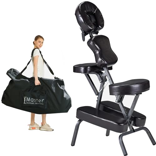 Master Massage Professional Lightweight Portable Massage Chair-Folding Foldable Aluminum Adjustable Tattoo Chair with Wheeled Carrying Case, Aluminum, Coffee