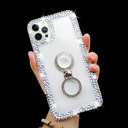 Bonitec Compatible With Iphone 14 Pro Max Case Case For Women Glitter Sparkle Bling Cute Metal Finger Ring Bracket Stand Luxury Shiny Crystal Rhinestone Diamond Clear Protective Bumper Cover For Girls #TOP5