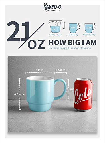 Sweese Stackable Mug Set - 21 Ounce Large Coffee Mugs for Coffee, Tea, Hot Cocoa, Coffee Mug Set of 6, Cool Assorted Colors No. 609.003 - Image 3