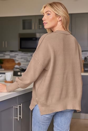 Image of LILLUSORY Women's Oversized Batwing Sweaters 2026 Fall Outfits Trendy Crewneck Knit Side Slit Fashion Pullover Tops
