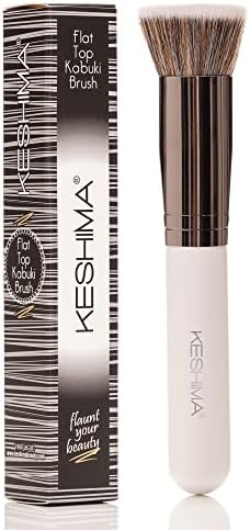 Foundation Brush Flat Top Kabuki By Keshima - Premium Foundation Brush for Liquid Makeup, Cream, and Powder - Buffing, Blending, and Face Brush (Regular Size, White)