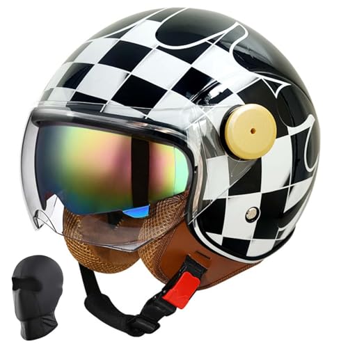 Casco de Motocicleta para Adultos con Visera, Casco Abierto con certificación ECE, Cumple con los requisitos de Seguridad Vial, Casco Estilo Jet Retro para recorridos en Scooter Cruiser H,XL61-62CM