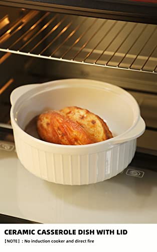 Haotop 2-Quart Ceramic Deep Casserole Dish With Lid, Ceramic Baking Dishes, Oven Safe (White) #TOP2