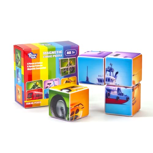 Image of Pairez Toys Magnetic Building Blocks Tiles, Large Magnetic 1.65 inch Cubic Puzzle Toys in Vehicles Theme, STEM Montessori Sensory Toys for Toddlers 1-3, Gifts for Girls & Boys