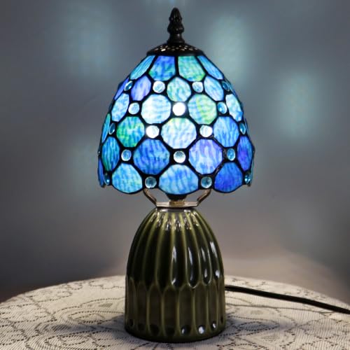 MQYXH Tiffany-Style Stained Glass Mushroom Table Lamp (12.5in, Blue Pearl)