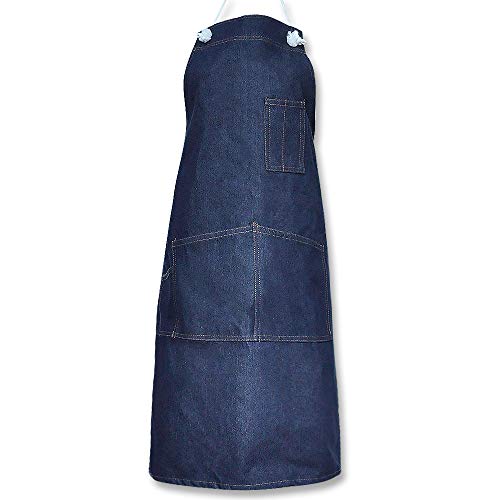 Preisvergleich Produktbild Kochschürze Küchenschürze Grillschürze Latzschürze Kittelschürze aus blauem Jeansstoff mit Taschen für Männer und Damen, belastbar und pflegeleicht Design A