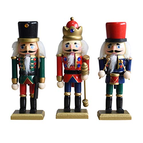 Amosfun - 1 conjunto de 3 peças de estatueta de Natal Quebra-Nozes - boneco de soldado fantoche de b