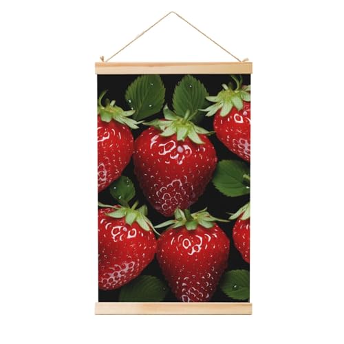 Fraise rouge poster vintage suspendu en bois pour un salon joyeux