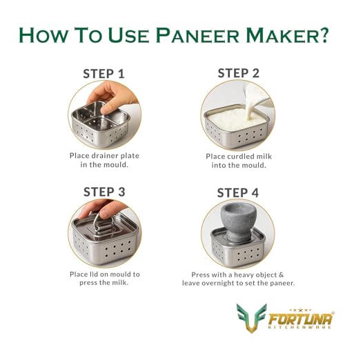 Image of Fortuna Paneer Maker (300ml) | Stainless Steel Paneer Press with Strainer | Square Paneer Mould Press Box | Paneer Press Machine for Homemade Paneer & Tofu | Steel Paneer Making Mould, Small