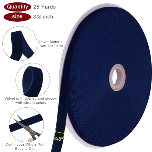 Image of Tsorode 25 Yards Velvet Ribbon for Christmas Tree Gift Wrapping,3 /8 Inch (Navy, 3 /8 inch)
