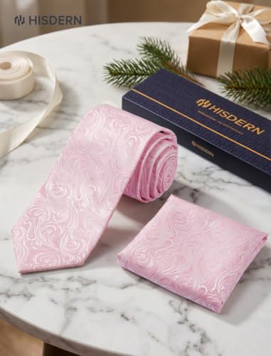 Image of HISDERN Extra Long Ties for Men Classic Floral Tie and Pocket Square Elegant Silk Necktie Handkerchief Set Wedding Party
