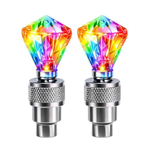 2Pcs Bike Wheel Lights, Waterproof Bike Spoke Lights with Motion Sensor, Car Wheel Tire Air Valve, Color Changing Bicycle Tire Light for Night Cycling, Bright Wheel Light Caps for Car, Bike