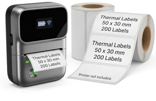 Image of GLUN 400 Pcs Direct Thermal Shipping Labels 2 Roll 50x30mm, Smudge-Proof Labels for Barcode, Price Tag & Courier Use, Compatible with Thermal Printers