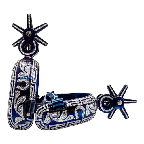 Showman Youth Brown Steel Spurs w/Silver Engraved Overlay & Copper Studs