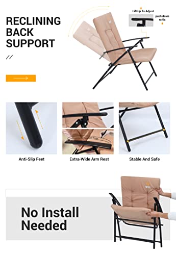 Nice C 3-Piece Patio Dining Set, Outdoor Table Set For 2, Garden Bistro Dining Furniture, 1 Folding Glass Table And 2 Folding Reclining Chairs With Cushion (Beige) #TOP1