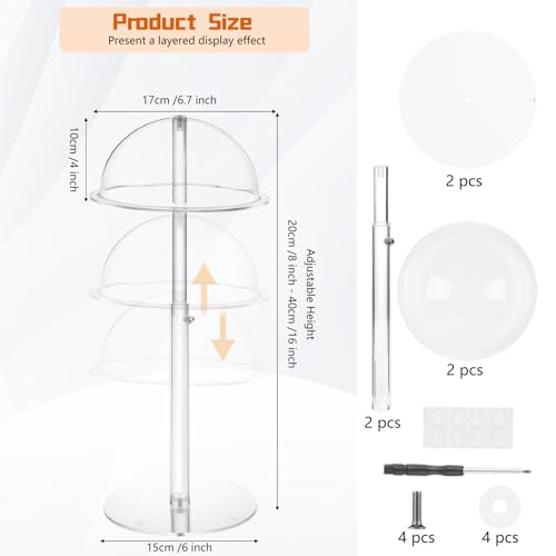 アクリル帽子ディスプレイスタンド 高さ8インチ~16インチの高さ調節可能なベースボールキャップホルダースタンド 2個パック クリアカウボーイハットディスプレイ ウィッグビーニー フェドーラハット ドームディスプレイラック 小売業者 サロン ホームクローゼット用