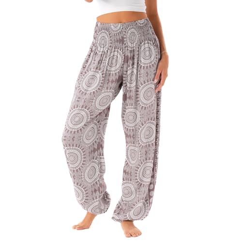 Image of Lotus and Luna Women's Harem Pants Thai Pants for Beach & Lounge High Waisted Flowy Boho Pants Genie Pants Yoga Pants